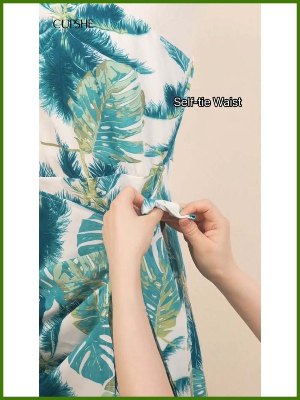 One Shoulder Tropical Leaf Print Mini Dress with Self-Tie Sash - Picture 6 of 6